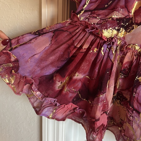 Buddy Love Zozo Dress Pink/Gold Size MEDIUM Long Sleeve Mini Ruffle - Picture 4 of 5